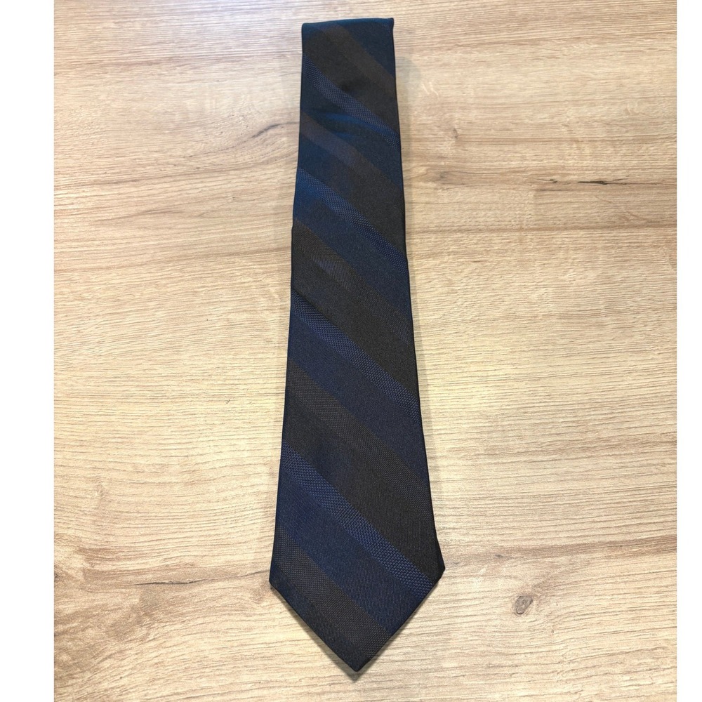Michele Sartori Mens Silk Tie Navy Blue Brown Striped Hand Made in Italy